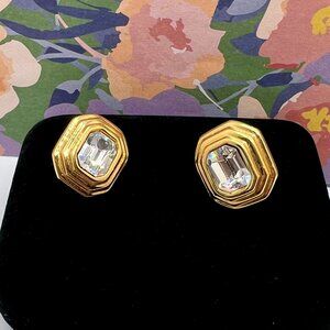 Napier Crystal Octagon CLIP Earrings